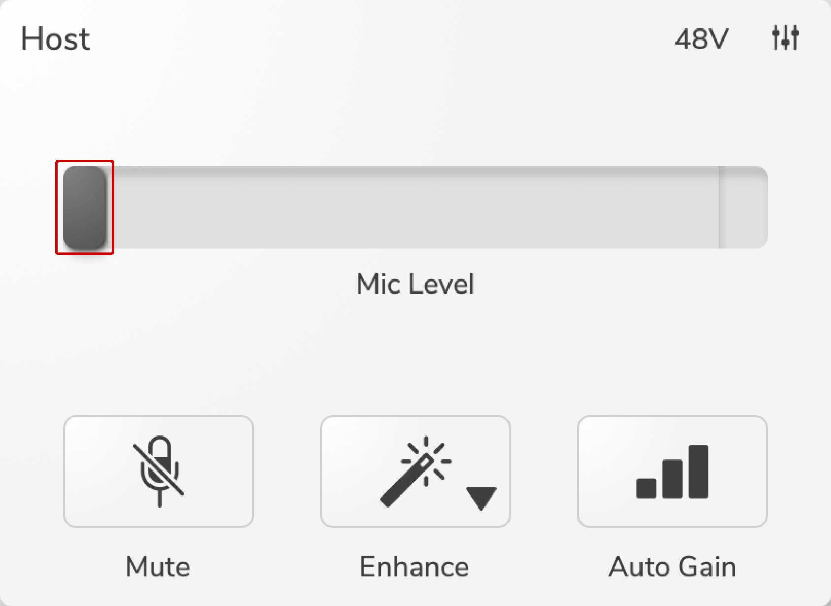 A screenshot of the Host input in Vocaster Hub with the slider annotated.