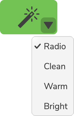 A screenshot of the Enhance button in Vocaster Hub after pressing the arrow to show the preset dropdown.