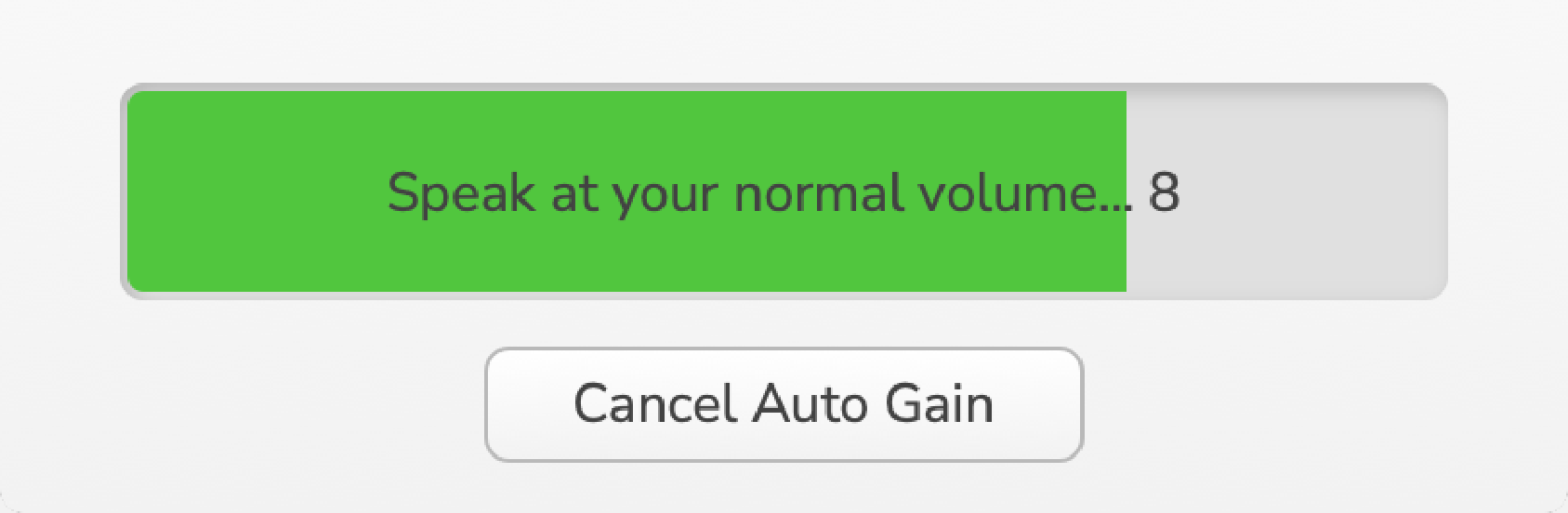 A screenshot of the Auto Gain progress bar in Vocaster Hub.
