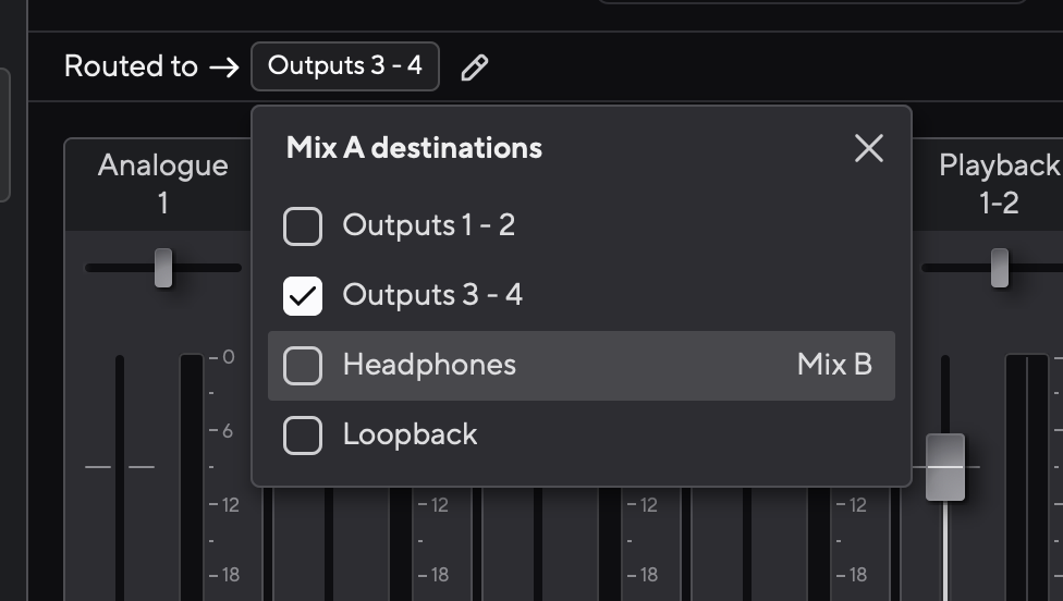 A screenshot showing that the Headphones Output already has Mix B assigned to it.