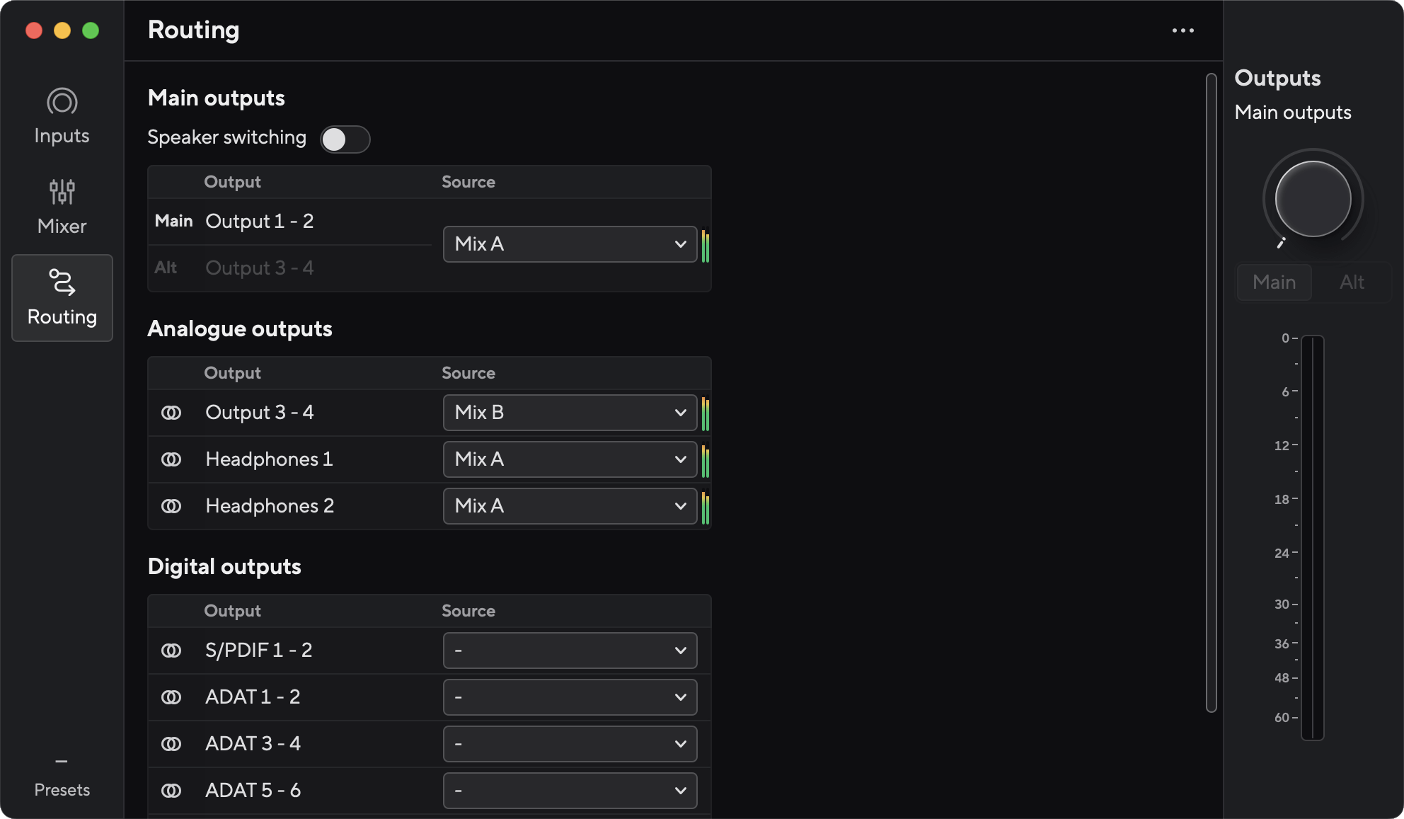 A screenshot of the Routing tab in Focusrite Control 2.