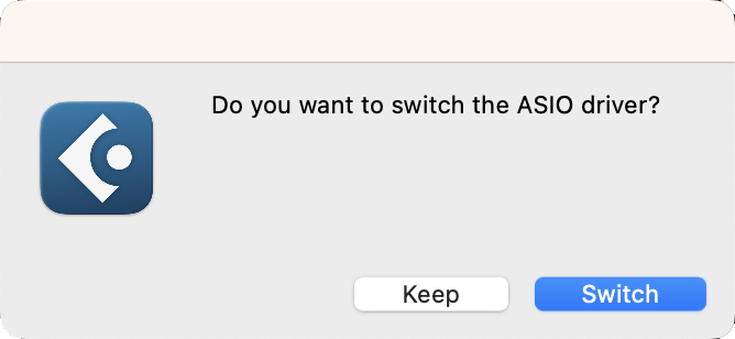 A screenshot of Cubase's switch ASIO driver pop-up.