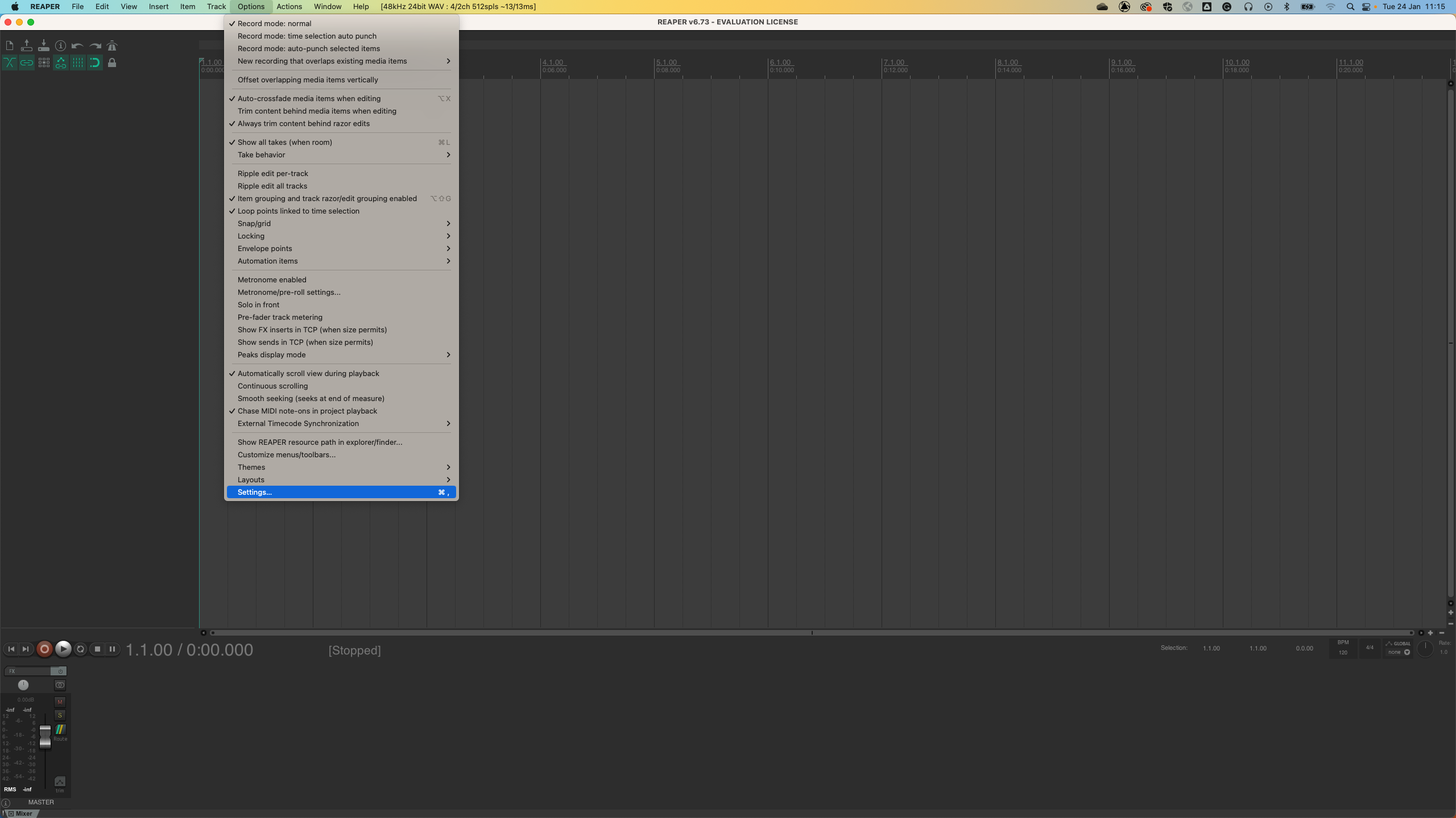 Reaper Settings menu and preference page.