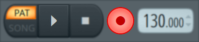 A screenshot of FL Studio's transport with the record button on.