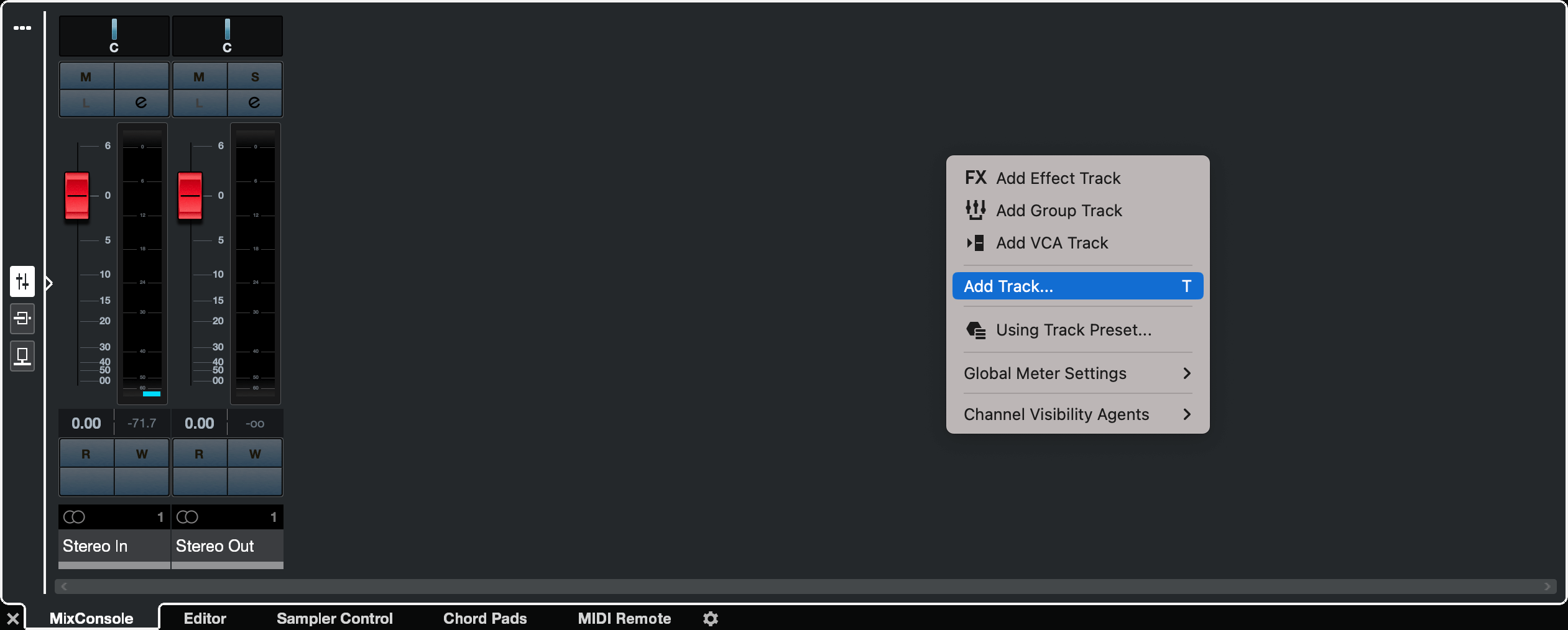 A screenshot of Cubase's Add Track pop-up.