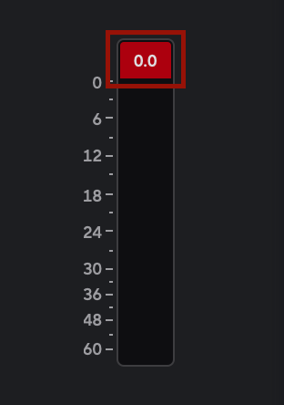 A screenshot of Focusrite Control 2 showing the Reset button that shows after clipping when you tab or hover over the meter's indicator.
