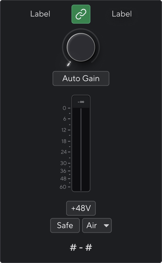 A screenshot of Focusrite Control 2 with two channels linked.