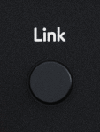 A cutout of the Scarlett 18i20's Link button on the front panel.