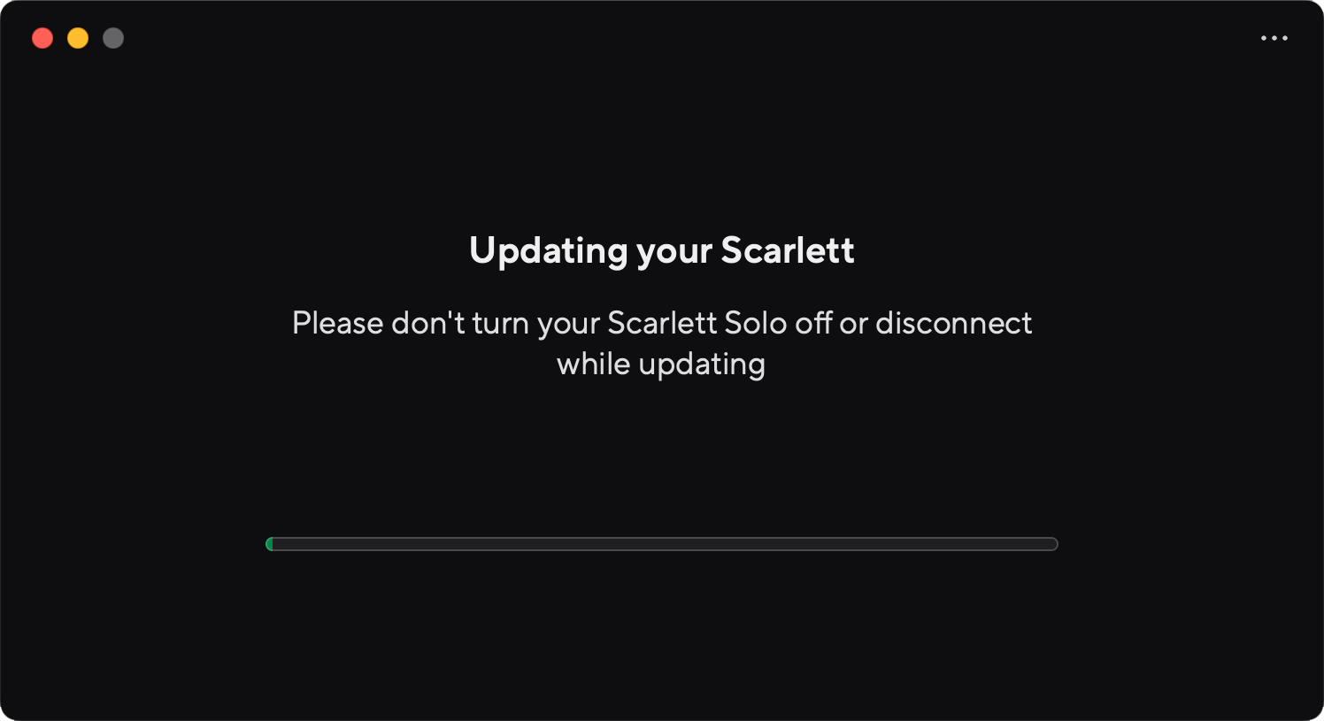 A screenshot of Focusrite Control 2's Solo update in progress page.