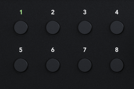 A cutout of the Scarlett 18i20's Input select buttons on the front panel.