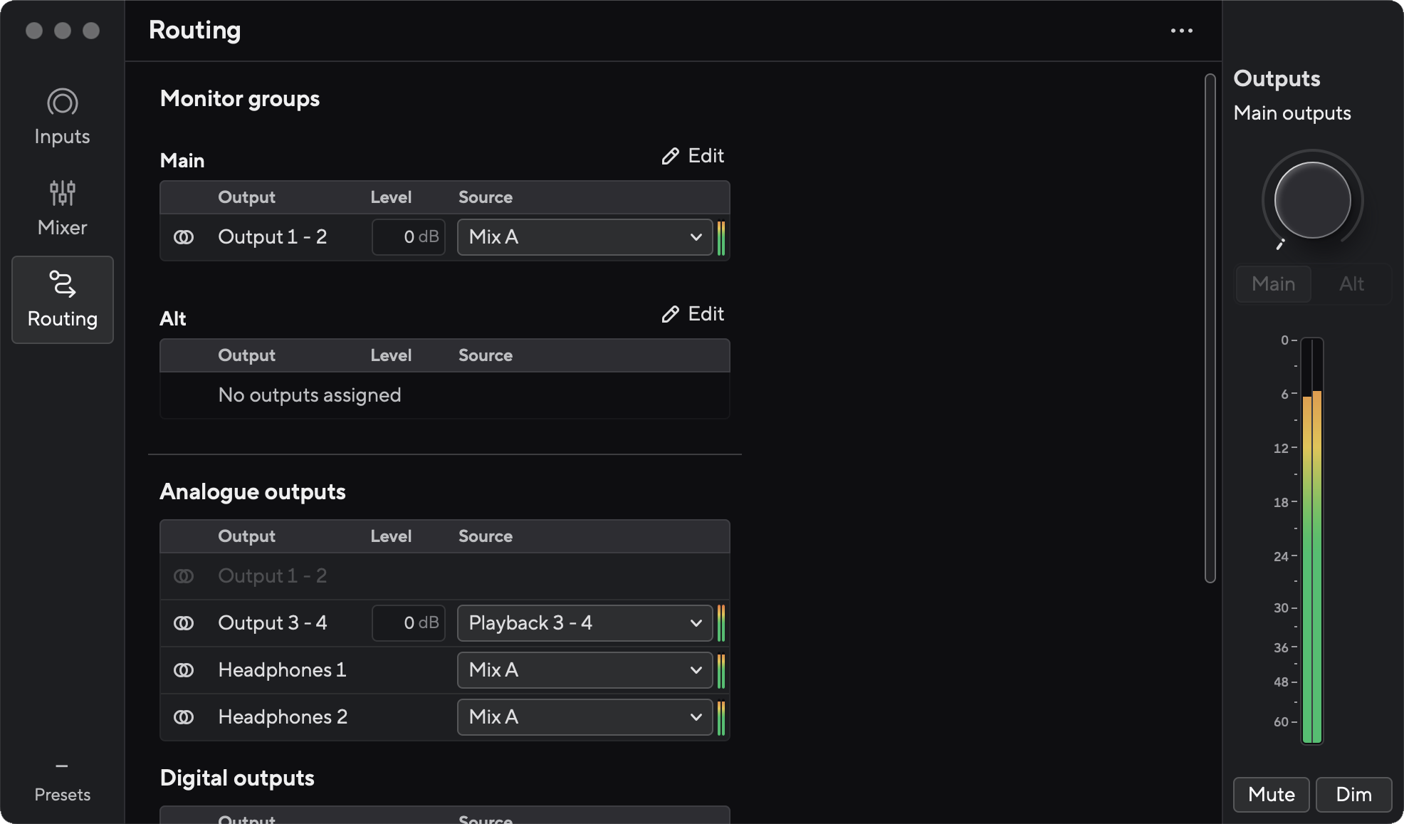 A screenshot of the Routing tab in Focusrite Control 2.