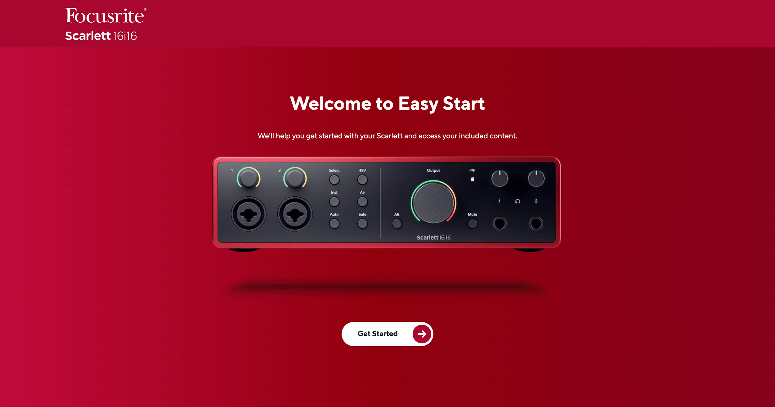 The Easy Start landing page for the Scarlett 18i16.