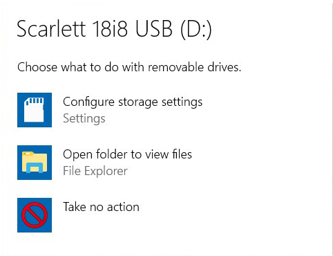 S3G 18i8 Easy Start File Explorer popup Windows