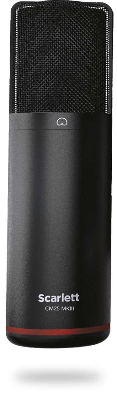 An image of the Scarlett CM25 MkIII microphone that comes with the Scarlett Studio packs.