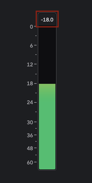 A screenshot of Focusrite Control 2 showing the Reset button that shows when you tab or hover over the meter's indicator.