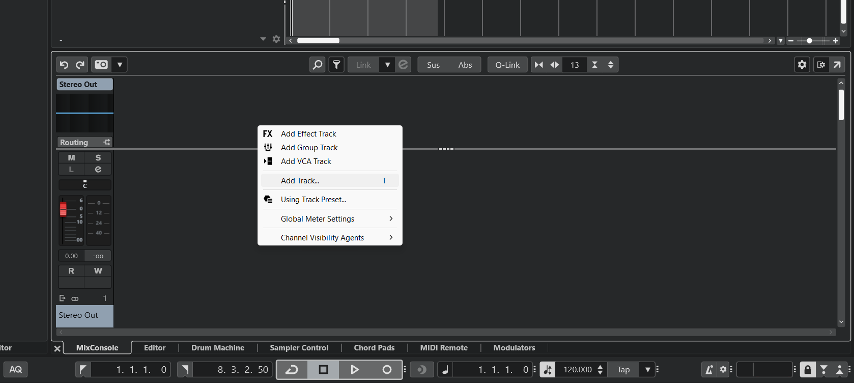 A screenshot of Cubase's Add Audio Track.