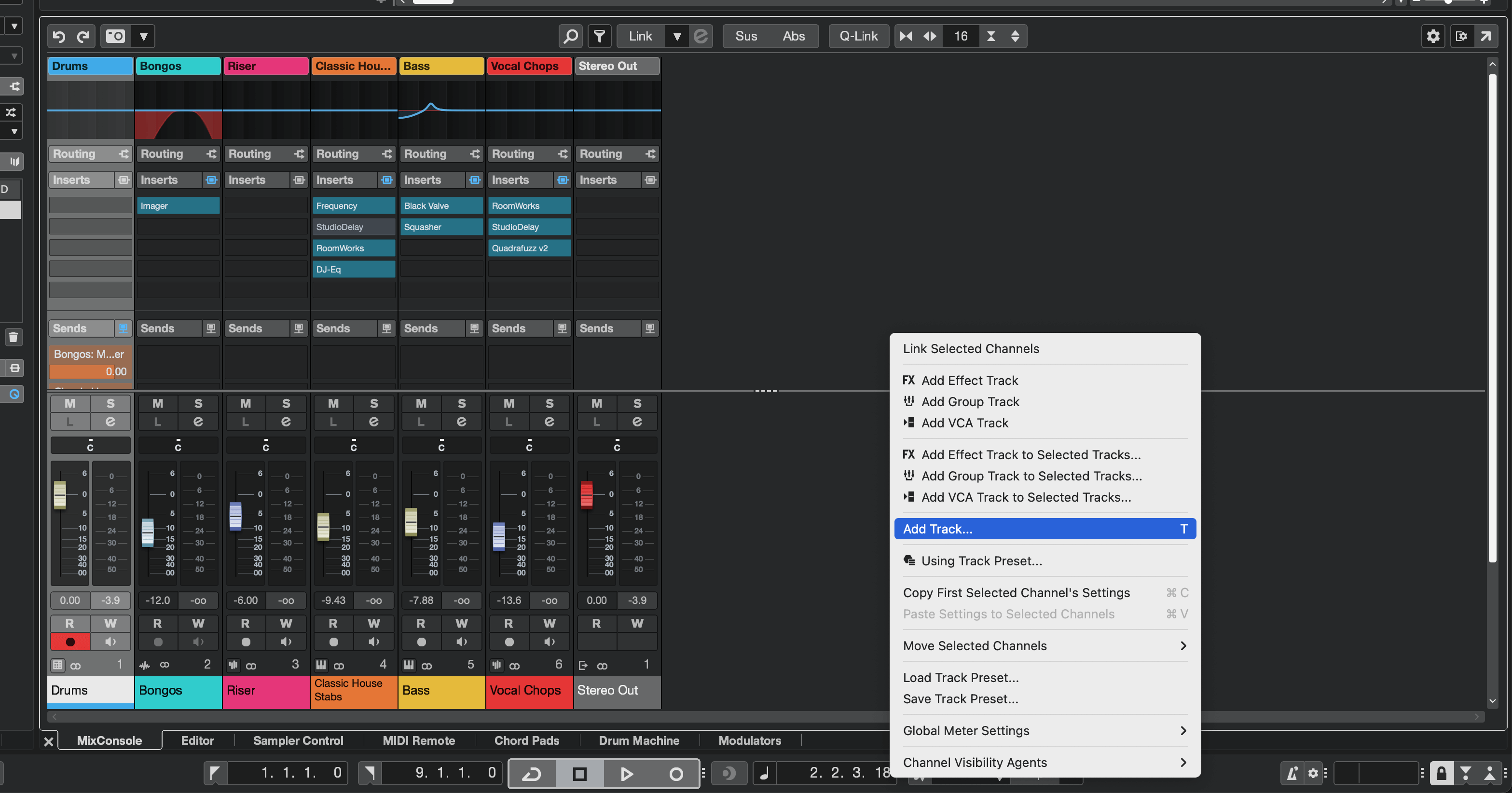 A screenshot of Cubase's Add Track pop-up.