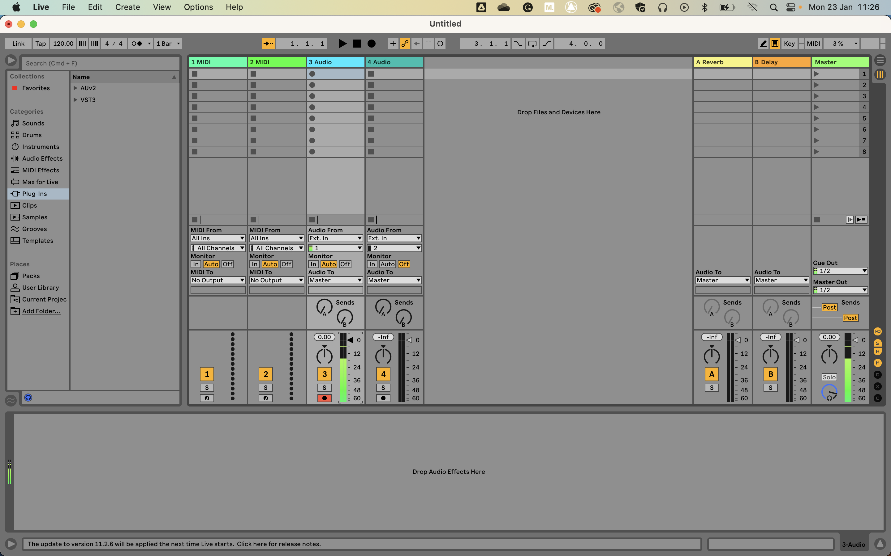 Ableton session view with track three highlighted.