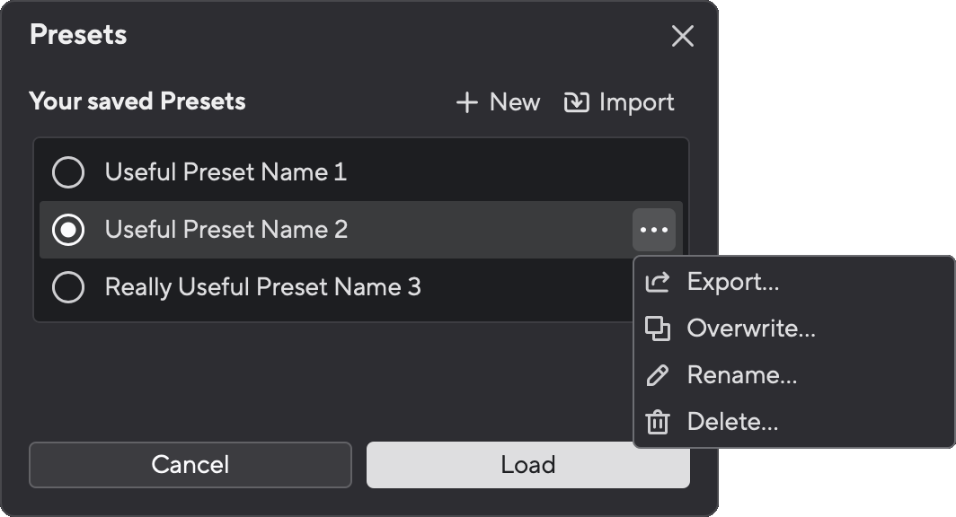 A screenshot of Focusrite Control 2's Rename a preset button.
