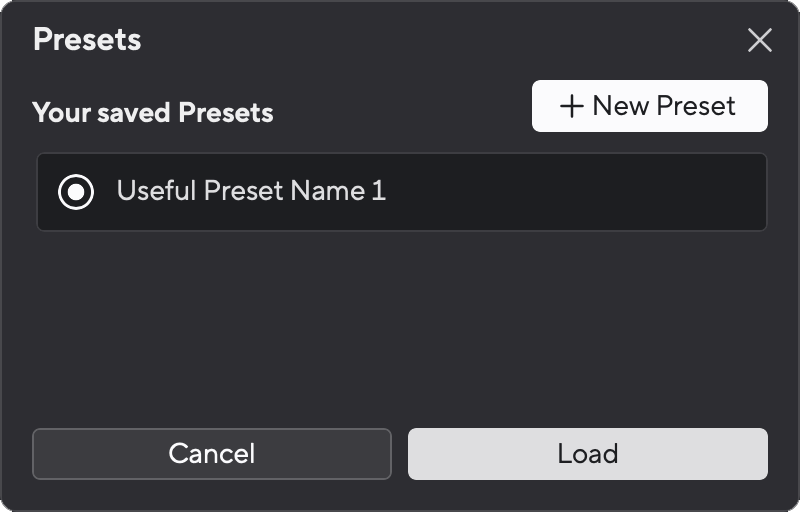 A screenshot of Focusrite Control 2's New Preset window.