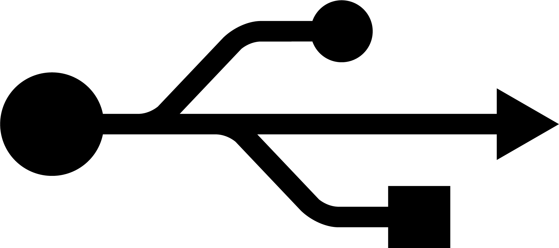The three-pronged trident USB logo.