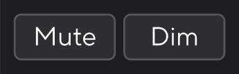 A screenshot of Focusrite Control 2's Mute and Dim buttons.
