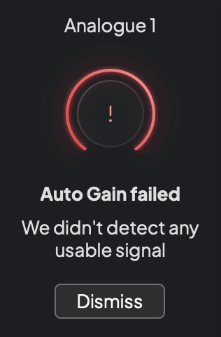 The Focusrite Control 2 Auto Gain failed.
