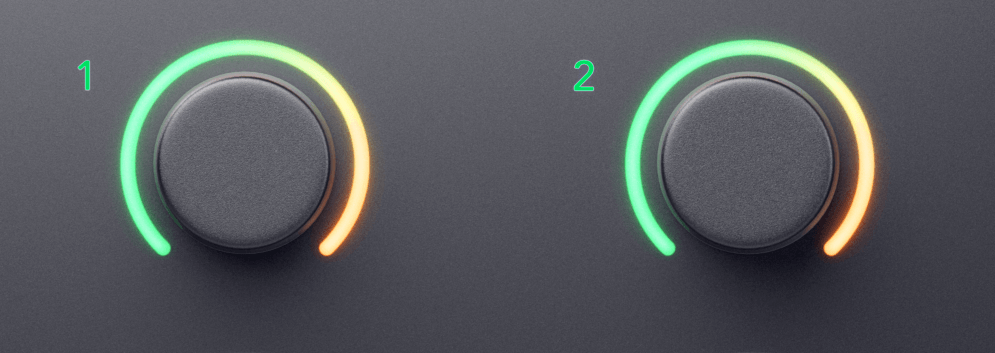A diagram showing two linked channels with the numbers lit green.