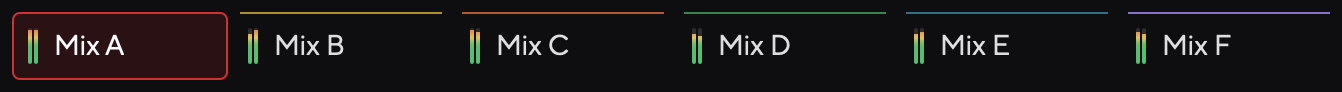 A screenshot of Focusrite Control 2's mix selection tab at the top of the Mixer view.