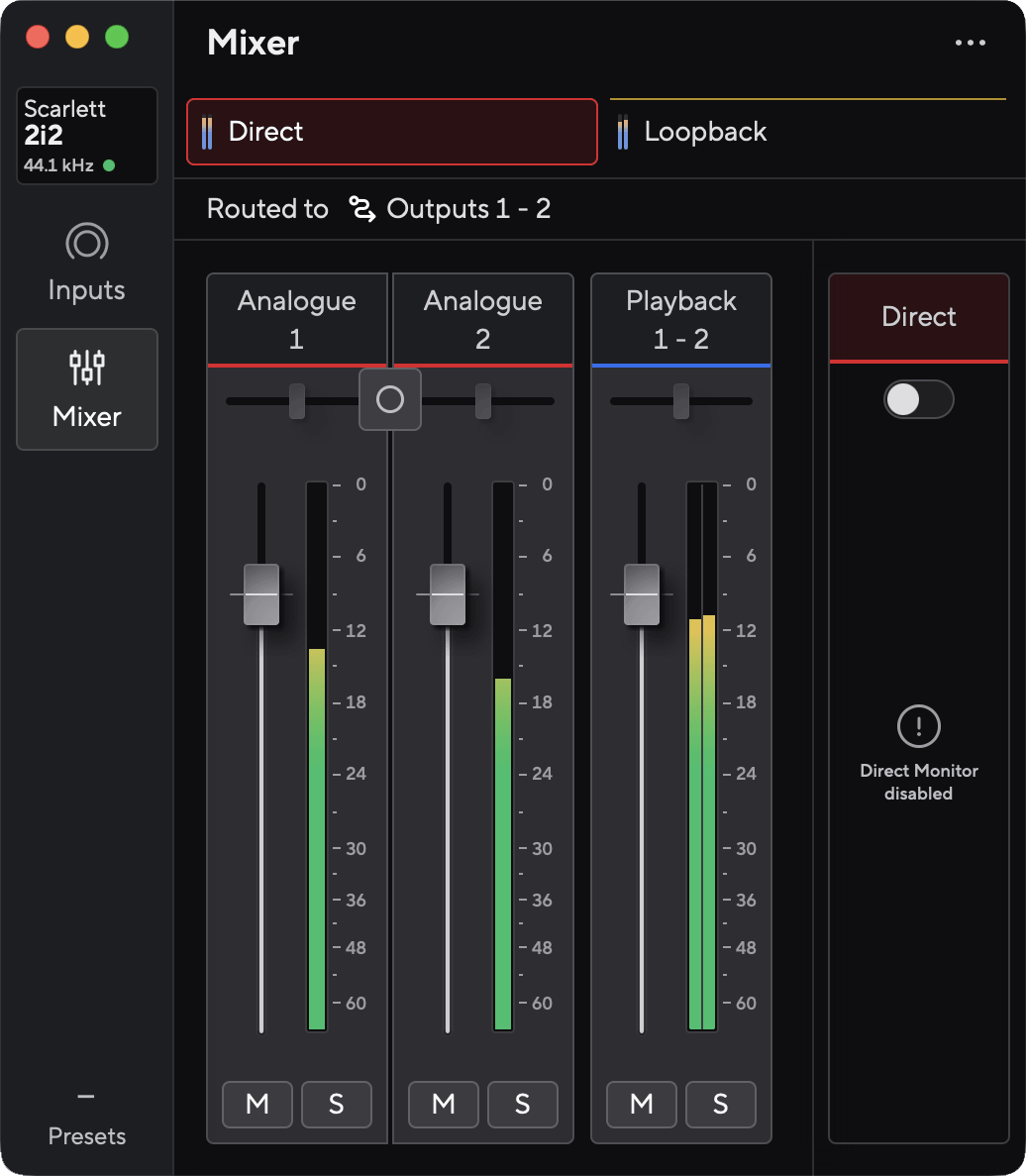 FC2 Mixer 2i2 AE Direct Monitor Off