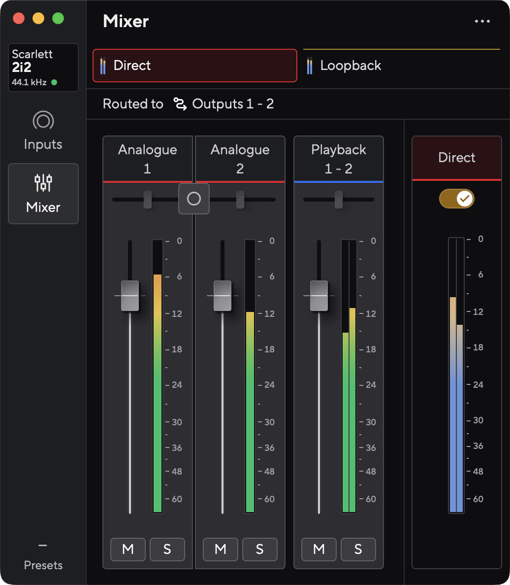 FC2 Mixer 2i2 AE Direct Monitor On
