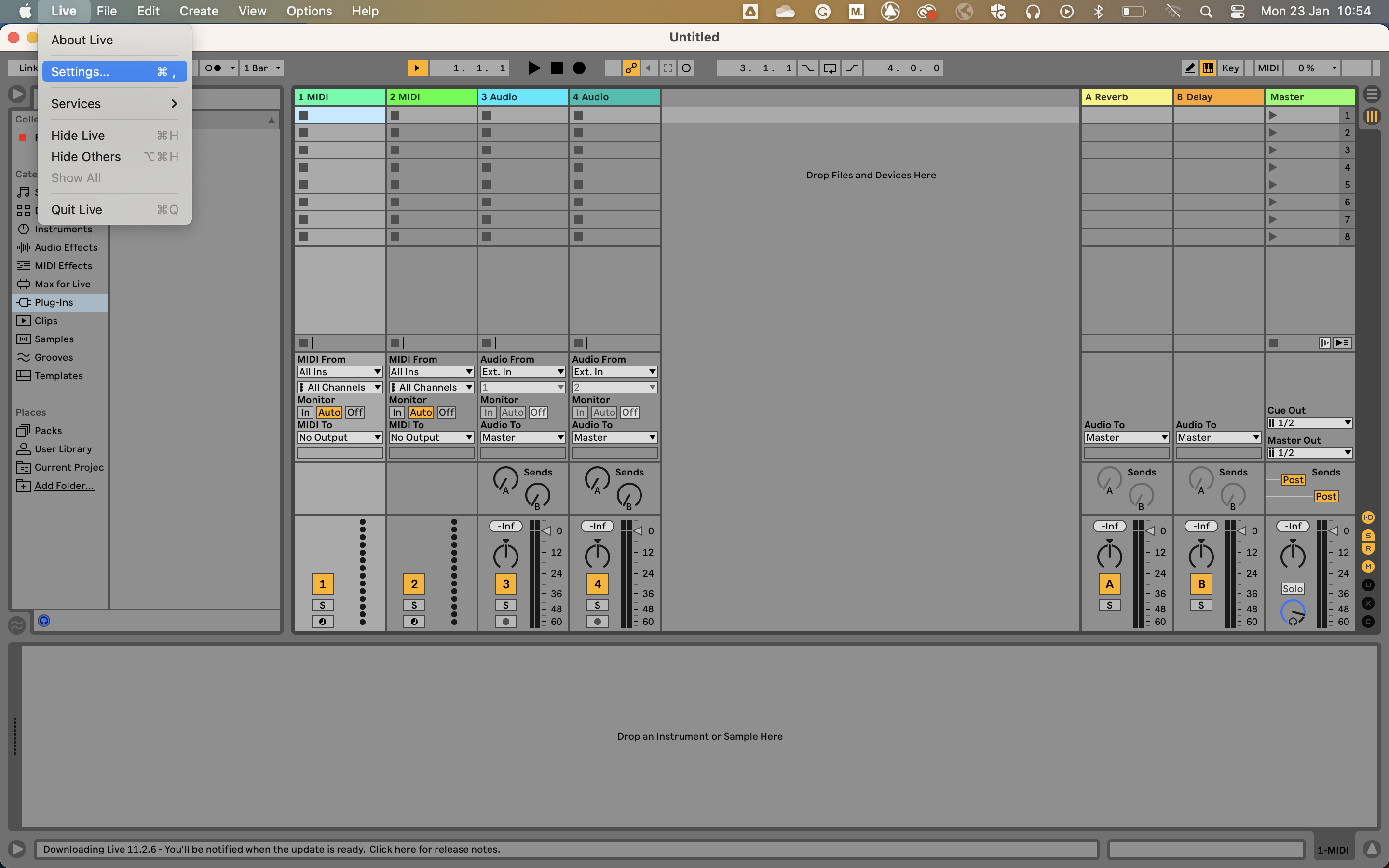 Mac Ableton Settings menu.