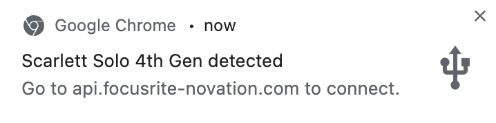A screenshot of the Mac Google Chrome pop-up when you first connect your Scarlett.