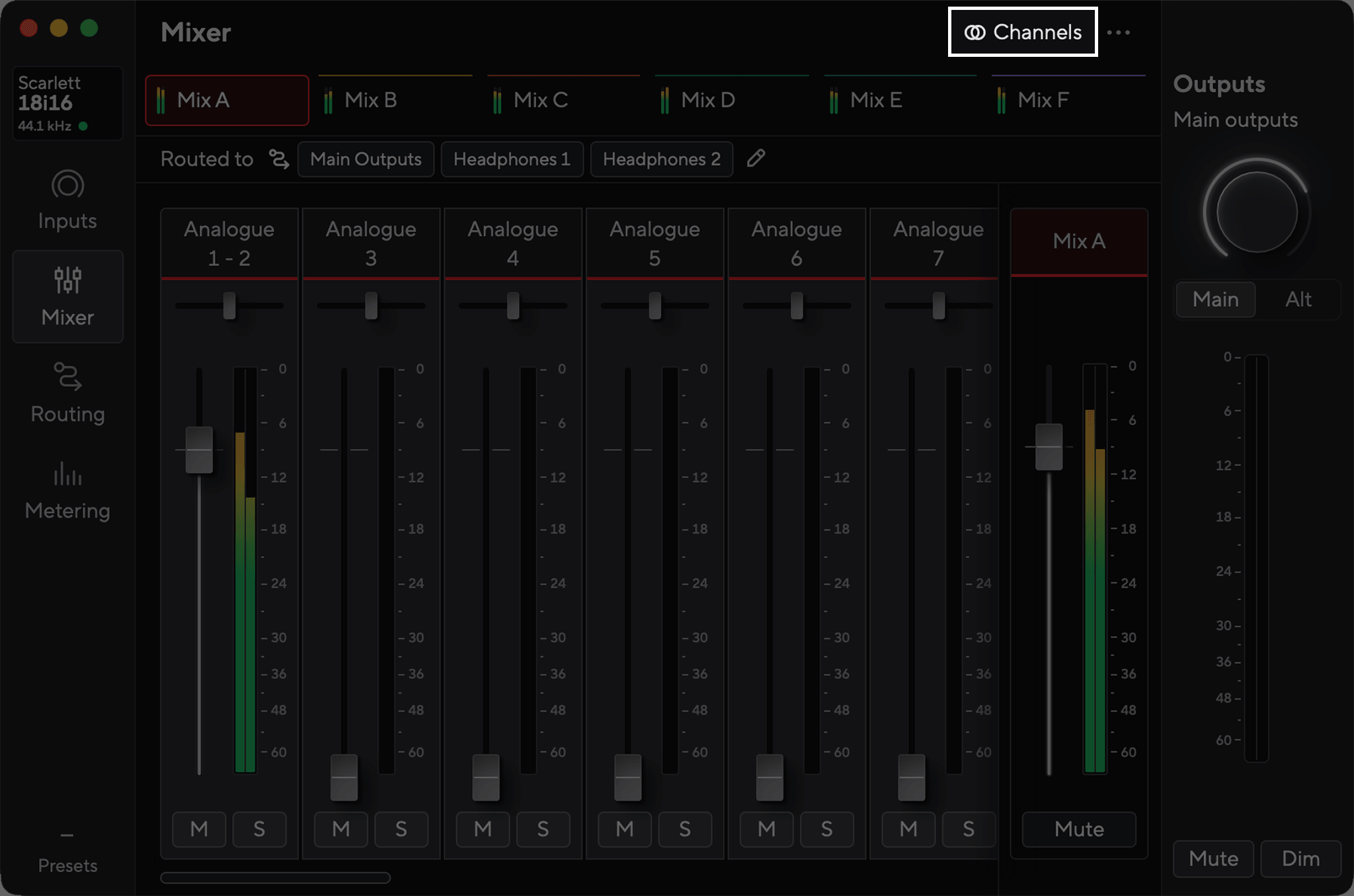 FC2 Mixer Channels button highlight